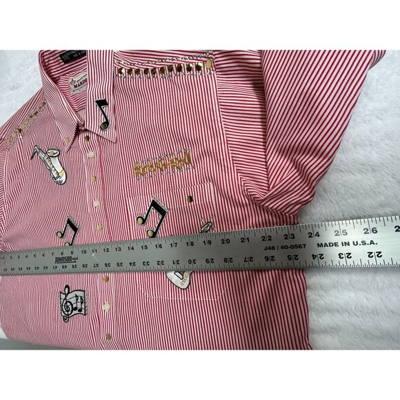 Vintage Mardel Striped Button-Up Shirt Large Musical Embroidery Handcrafted New - Picture 10 of 11